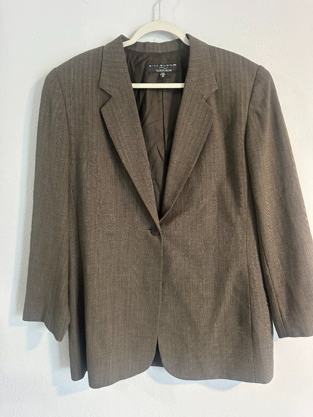 VTG Bill Burns Nordstrom Blazer Womens 16 XL/1X Herringbone Wool Jacket Brown - Picture 2 of 8